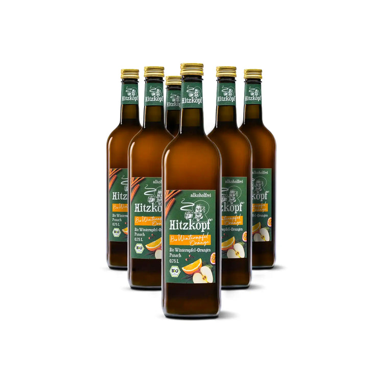 Hitzkopf Bio Winterapfel Orange, alkoholfrei, Bio-Punsch mit Apfel-Orangen-Geschmack, winterlich-fruchtig und gewürzt.