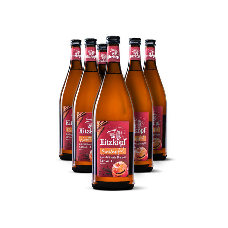 Hitzkopf Bratapfel, Apfel-Glühwein mit Bratapfelgeschmack, 5,4 % vol, fruchtig-würzig und klassisch weihnachtlich.
