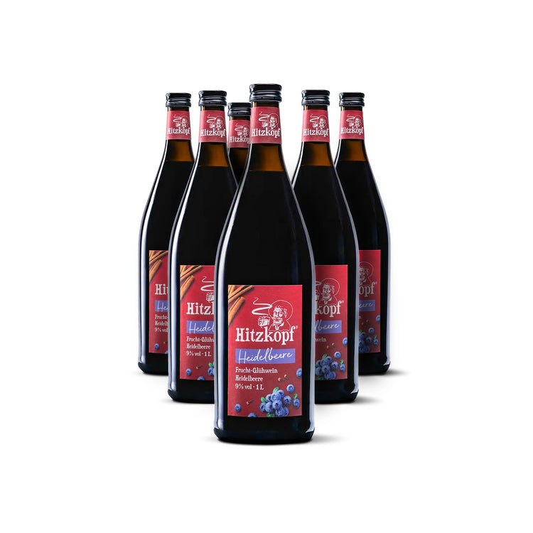Hitzkopf Heidelbeere, Frucht-Glühwein mit Heidelbeergeschmack, 9 % vol, intensiv-beerig und winterlich-würzig.