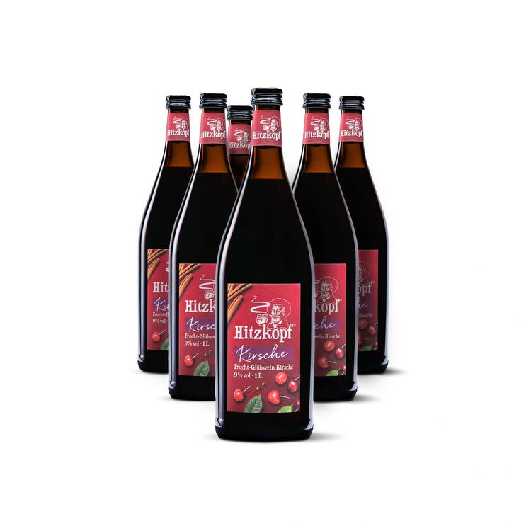 Hitzkopf Kirsche, Frucht-Glühwein mit Kirschgeschmack, 9 % vol, intensiv-fruchtig und kräftig im Geschmack.