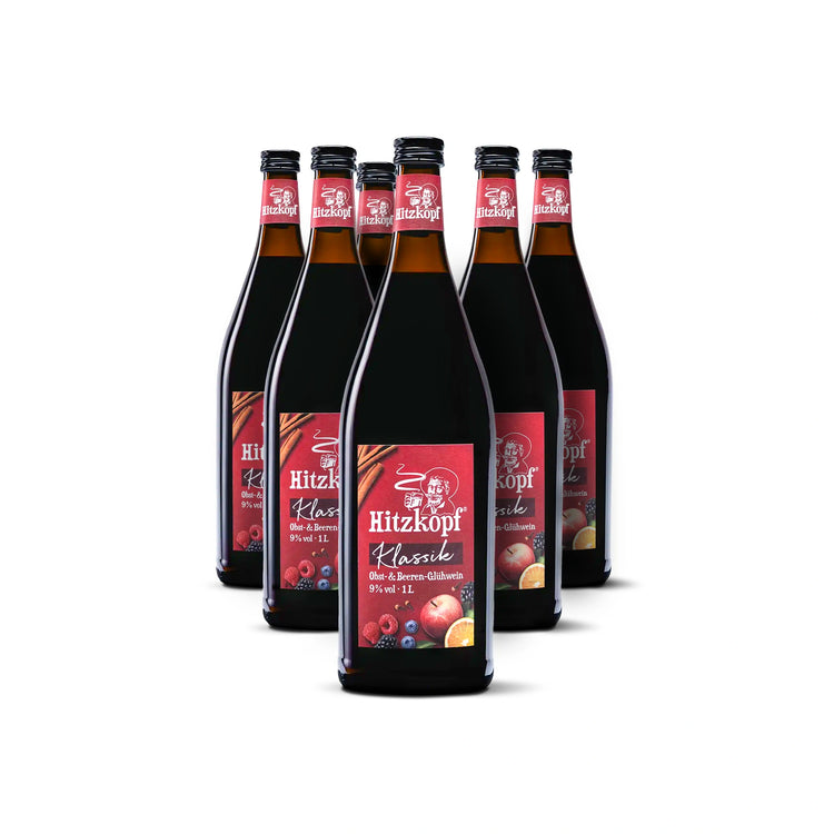 Hitzkopf Klassik, Obst- und Beeren-Glühwein, 9 % vol, mit Apfel, Orange und Waldbeeren – traditionell und aromatisch.