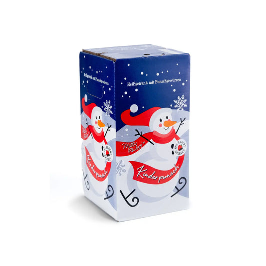 Mutter Philipp's Kinderpunsch im 10 Liter BIB, alkoholfrei, winterlich-fruchtiger Punsch mit Schneemann-Motiv und würzigem Geschmack.