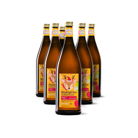 Kinderpunsch Apfel-Birne-Banane von Hitzköpfchen, alkoholfrei, fruchtig mit 30 % weniger Zucker.