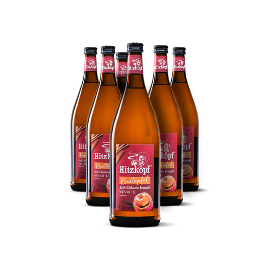Hitzkopf Bratapfel, Apfel-Glühwein mit Bratapfelgeschmack, 5,4 % vol, fruchtig-würzig und klassisch weihnachtlich.